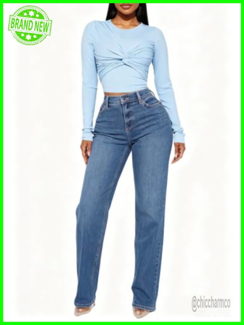 High Waisted Straight Leg Wide Leg Stretchy Jeans for Women - Picture 5 of 5